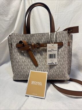 Michael Kors Vanilla/Beige Signature Satchel with Brown Trim